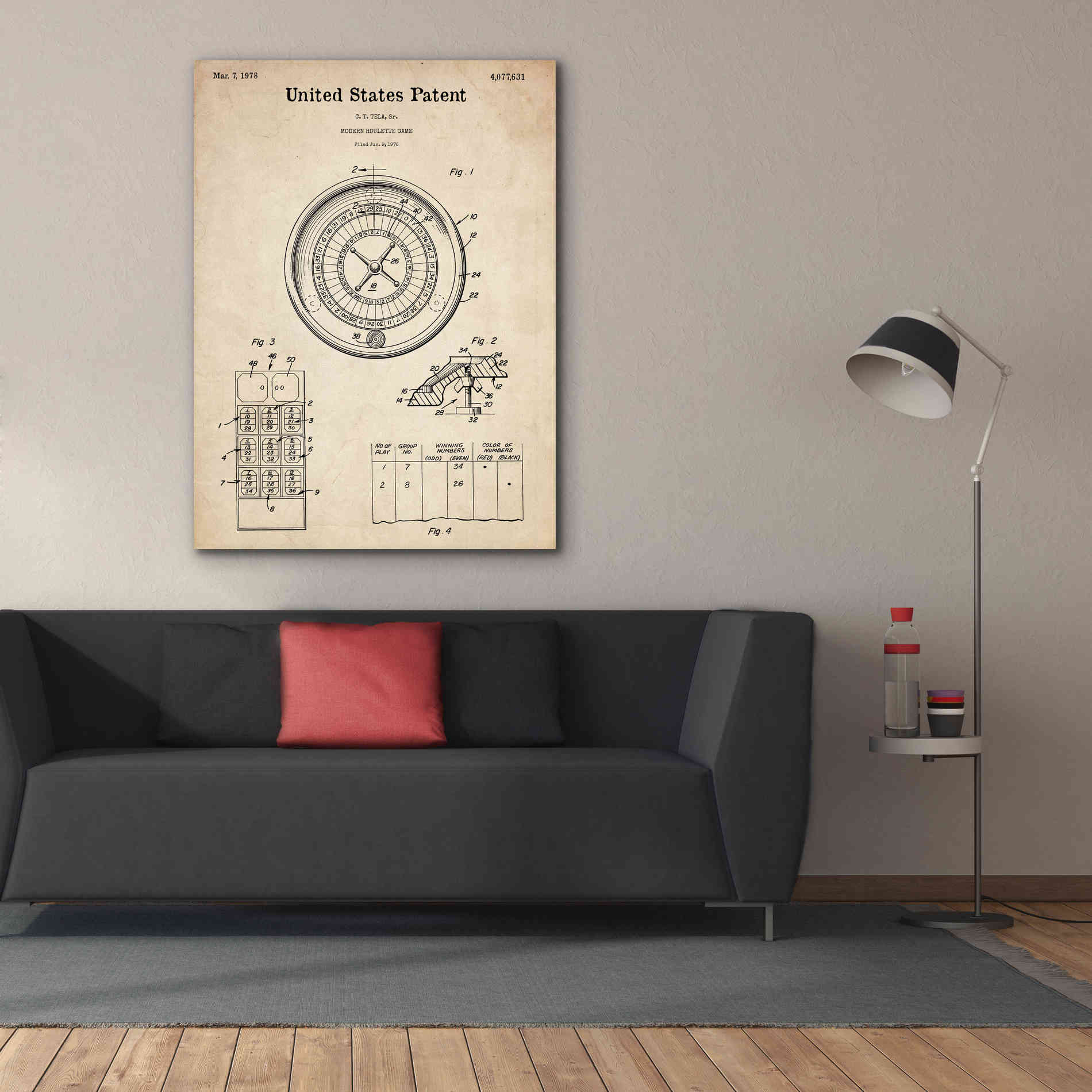 'Roulette Blueprint Patent Parchment,' Canvas Wall Art,40 x 54
