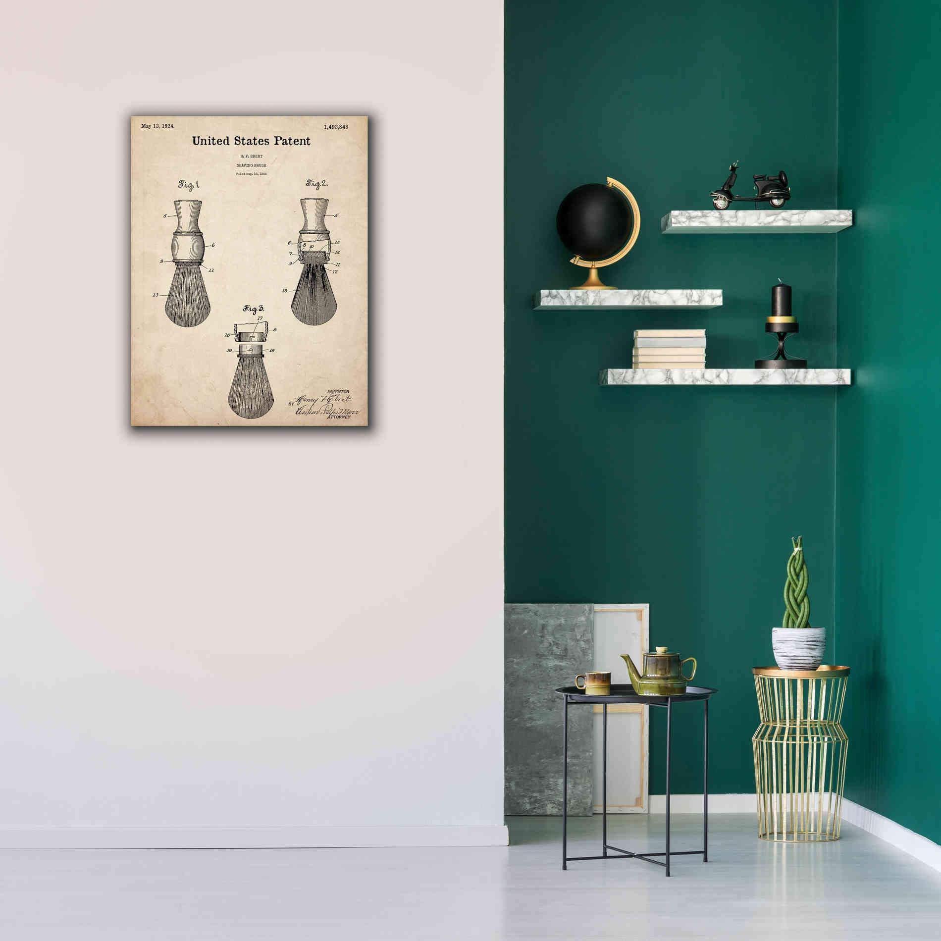 'Shaving Brush Blueprint Patent Parchment,' Canvas Wall Art,26 x 34