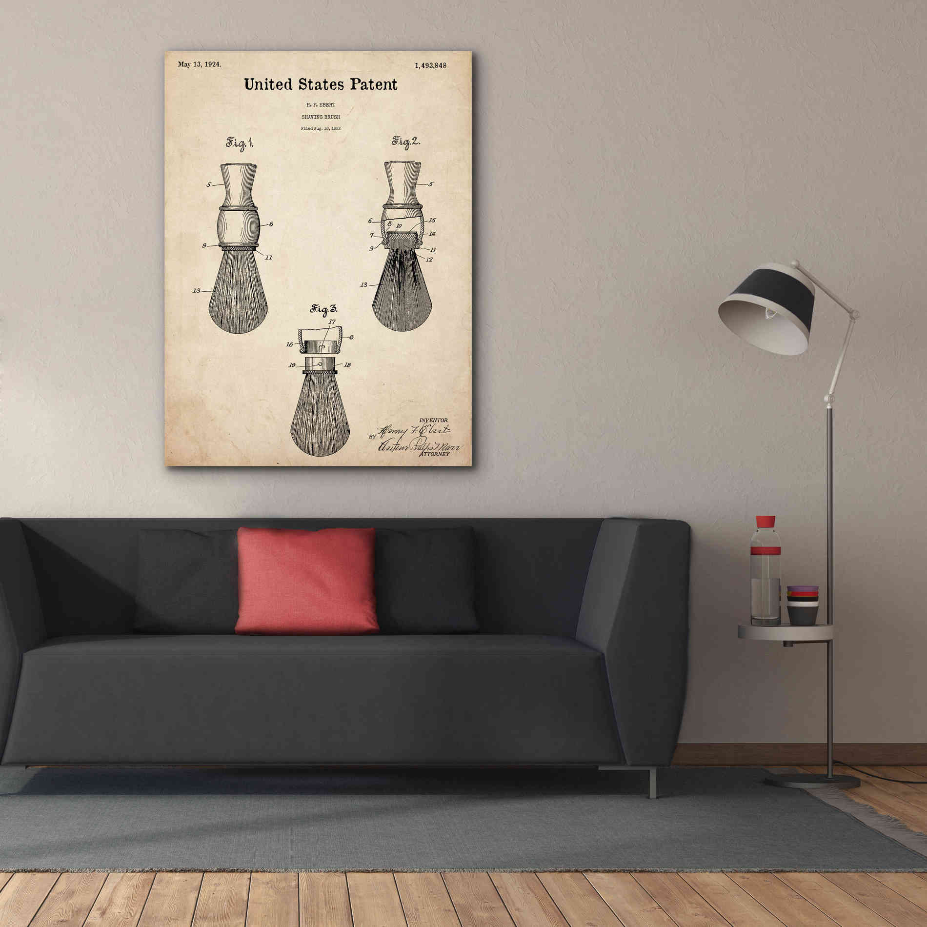 'Shaving Brush Blueprint Patent Parchment,' Canvas Wall Art,40 x 54