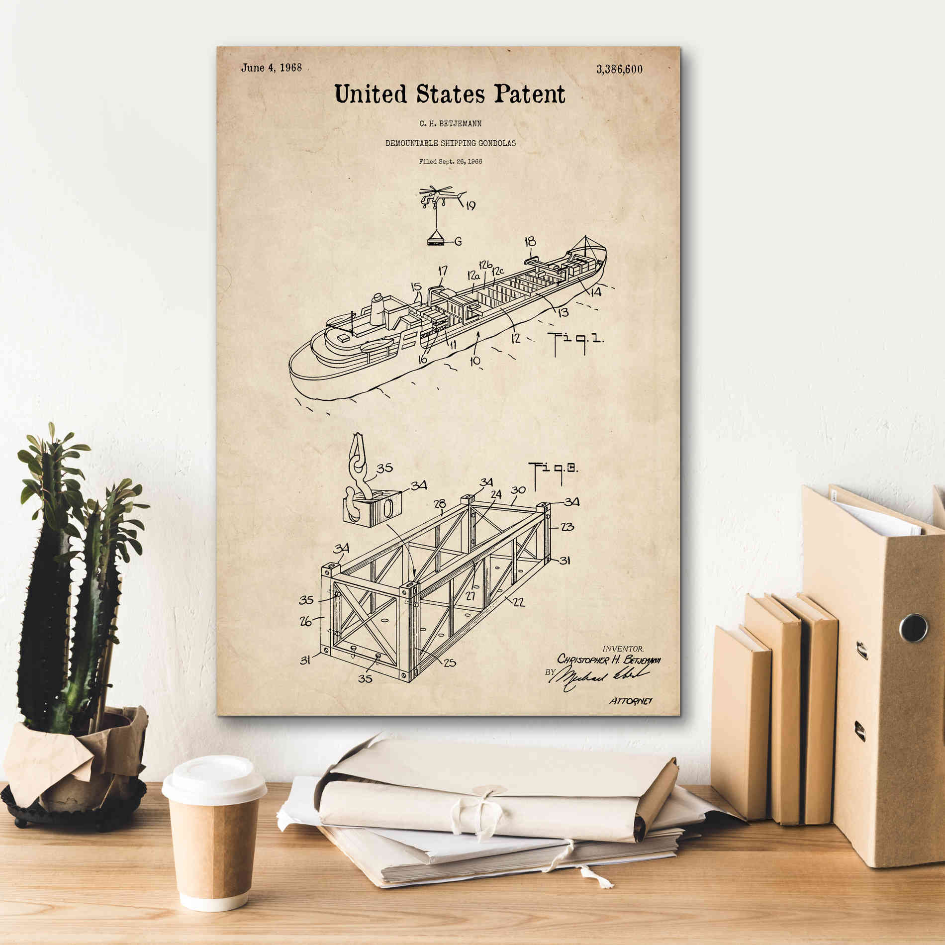 'Shipping Gondola Blueprint Patent Parchment,' Canvas Wall Art,18 x 26