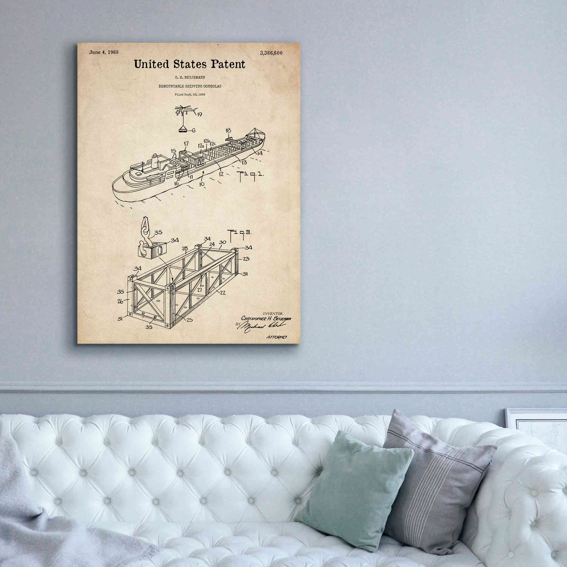 'Shipping Gondola Blueprint Patent Parchment,' Canvas Wall Art,40 x 54