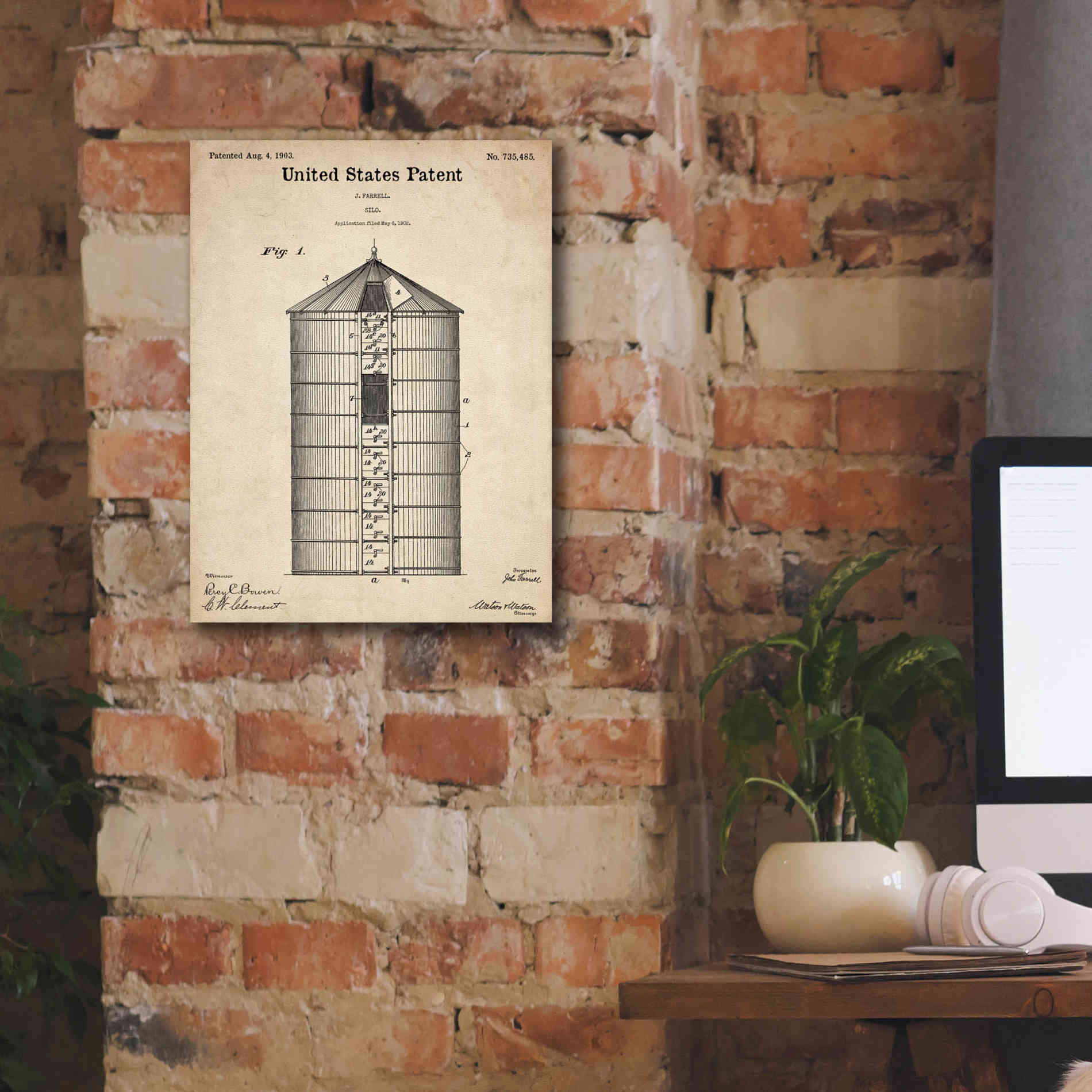 'Silo Blueprint Patent Parchment,' Canvas Wall Art,12 x 16