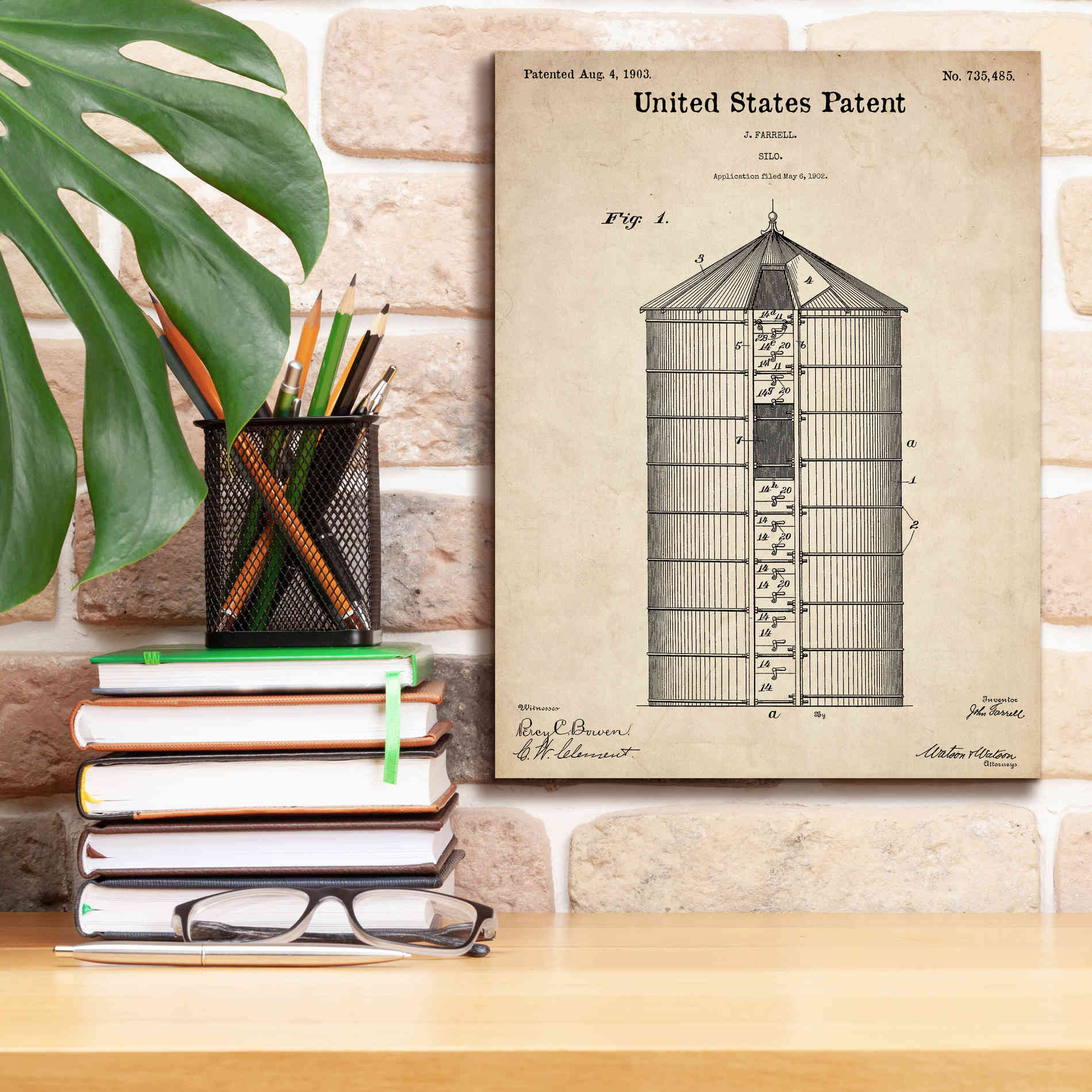 'Silo Blueprint Patent Parchment,' Canvas Wall Art,12 x 16