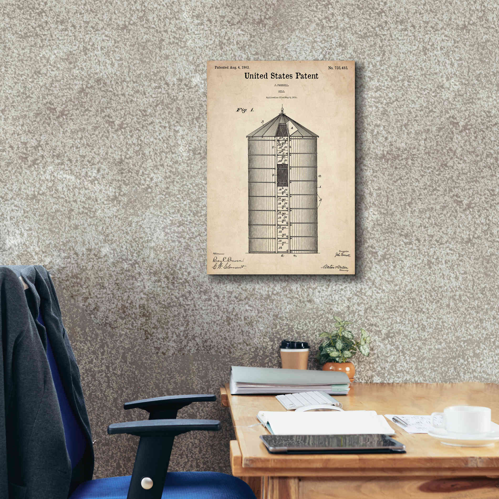 'Silo Blueprint Patent Parchment,' Canvas Wall Art,18 x 26