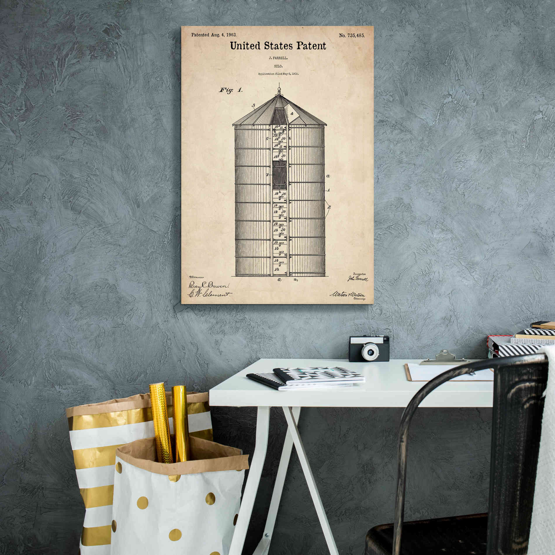 'Silo Blueprint Patent Parchment,' Canvas Wall Art,18 x 26
