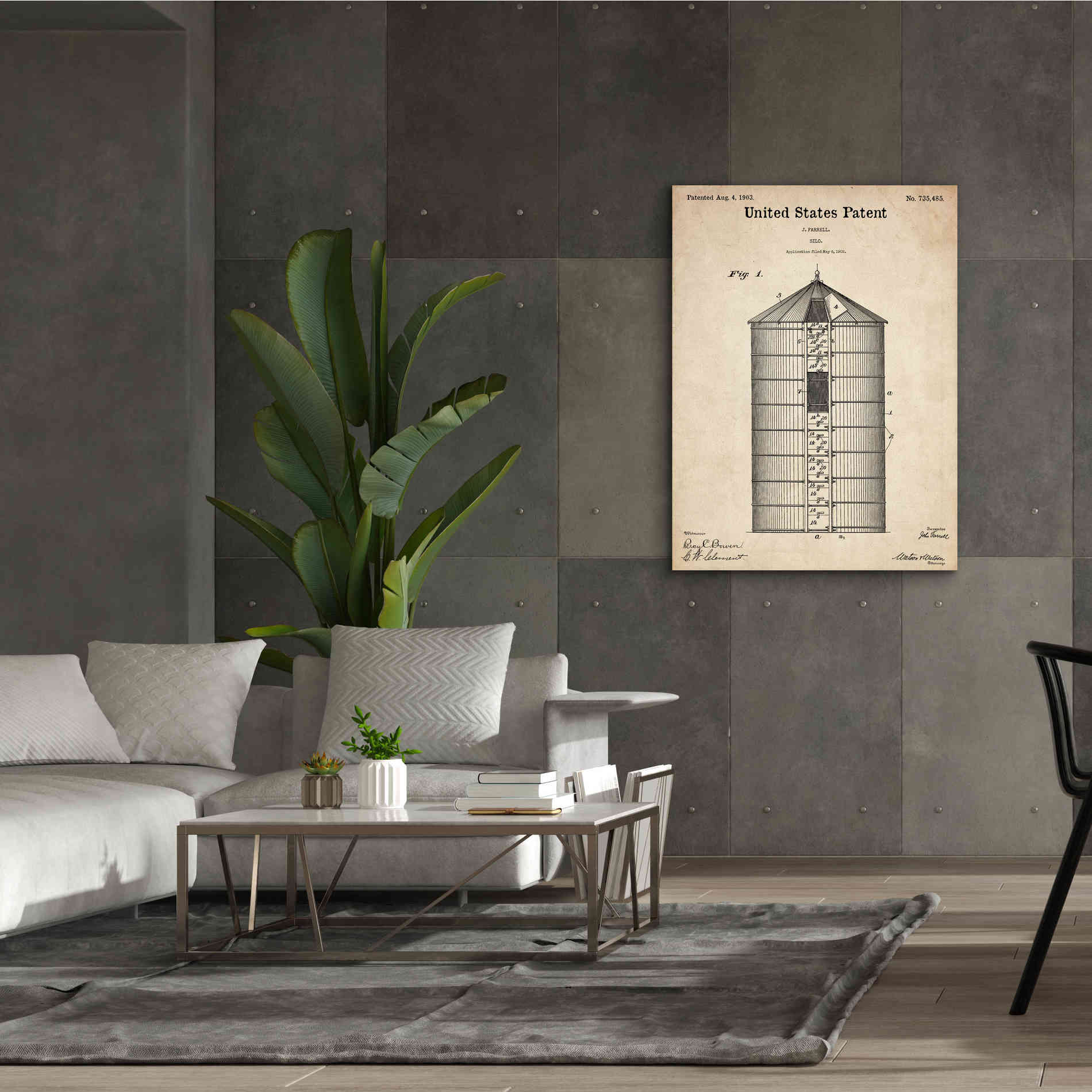 'Silo Blueprint Patent Parchment,' Canvas Wall Art,40 x 54