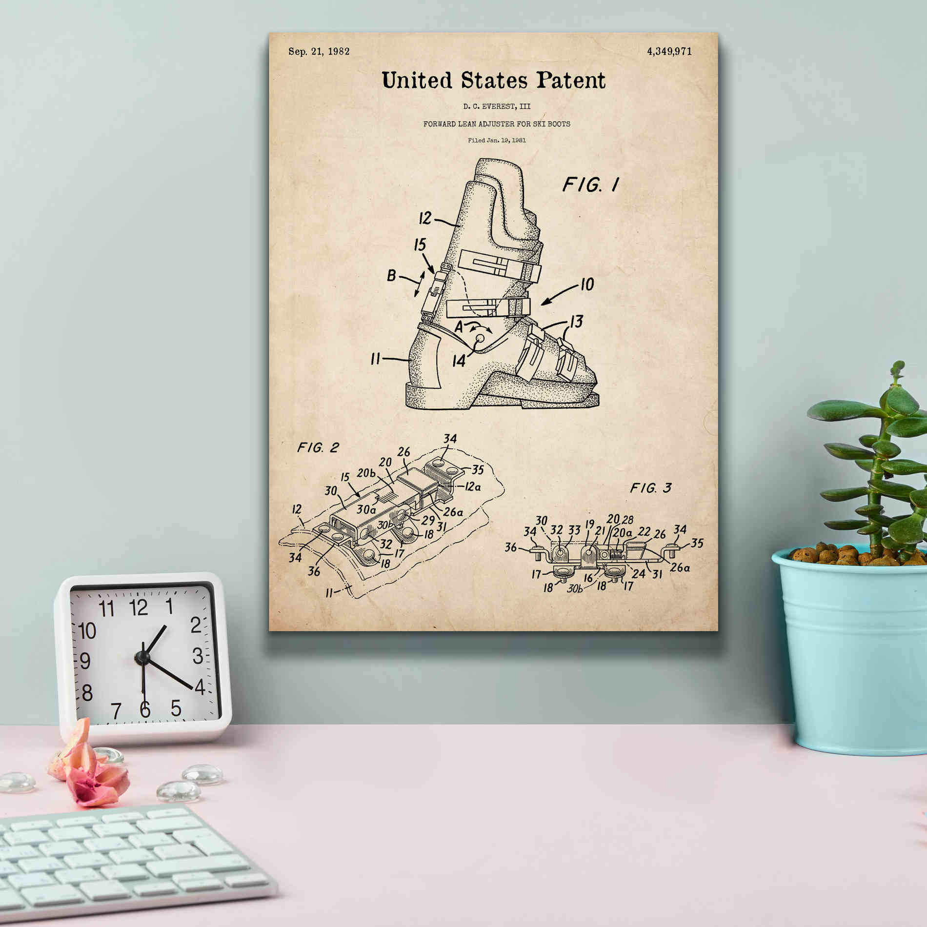 'Ski Boots Blueprint Patent Parchment,' Canvas Wall Art,12 x 16