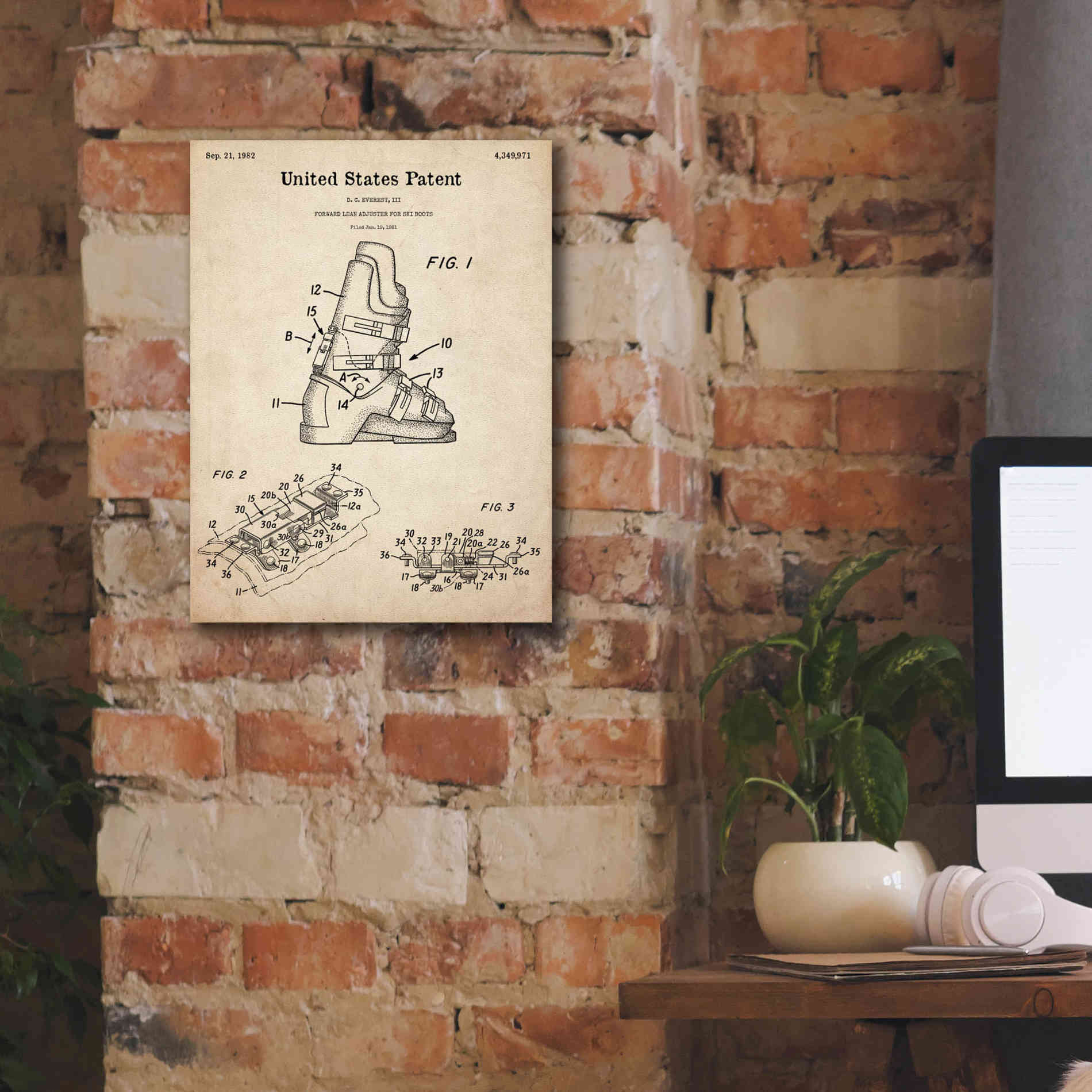 'Ski Boots Blueprint Patent Parchment,' Canvas Wall Art,12 x 16
