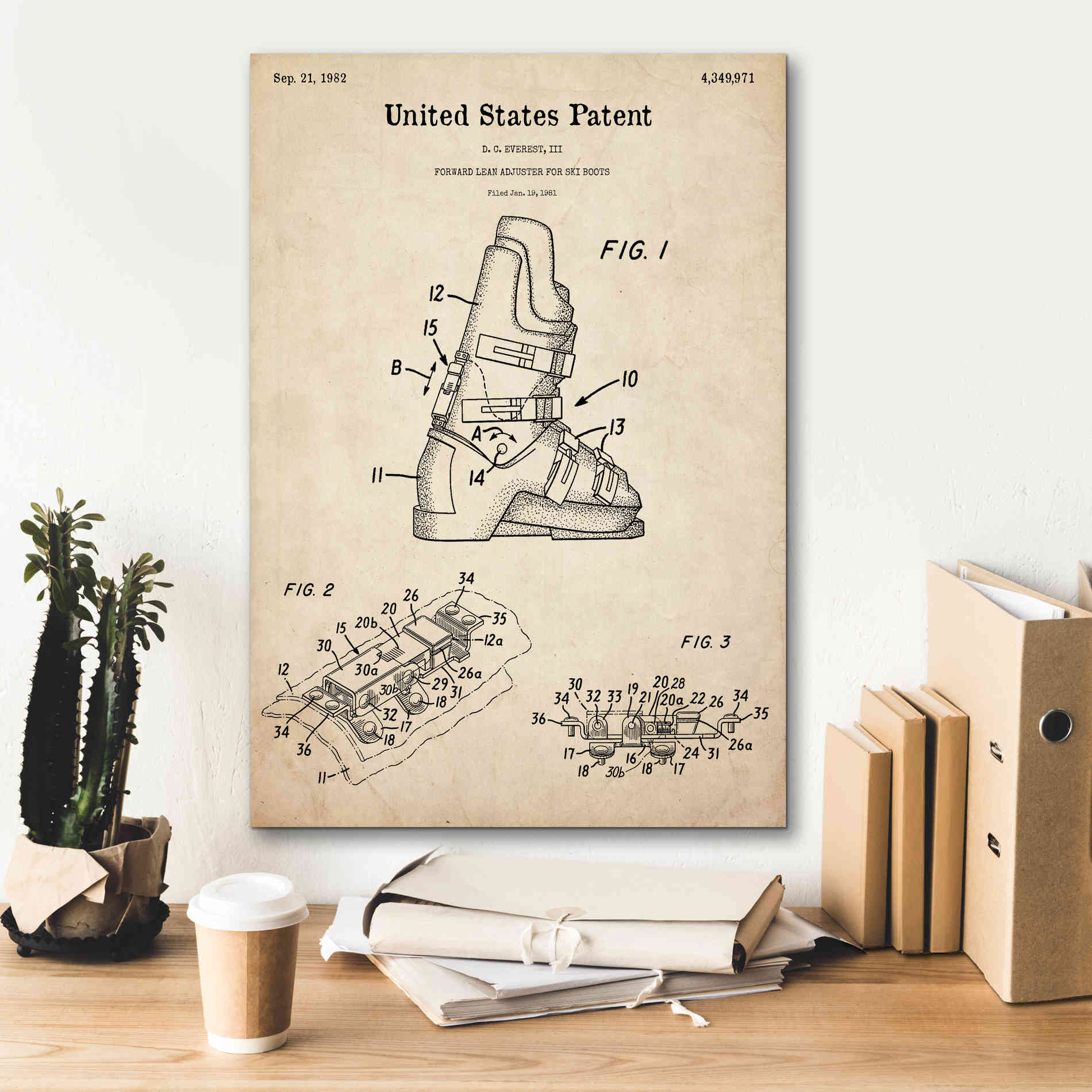 'Ski Boots Blueprint Patent Parchment,' Canvas Wall Art,18 x 26