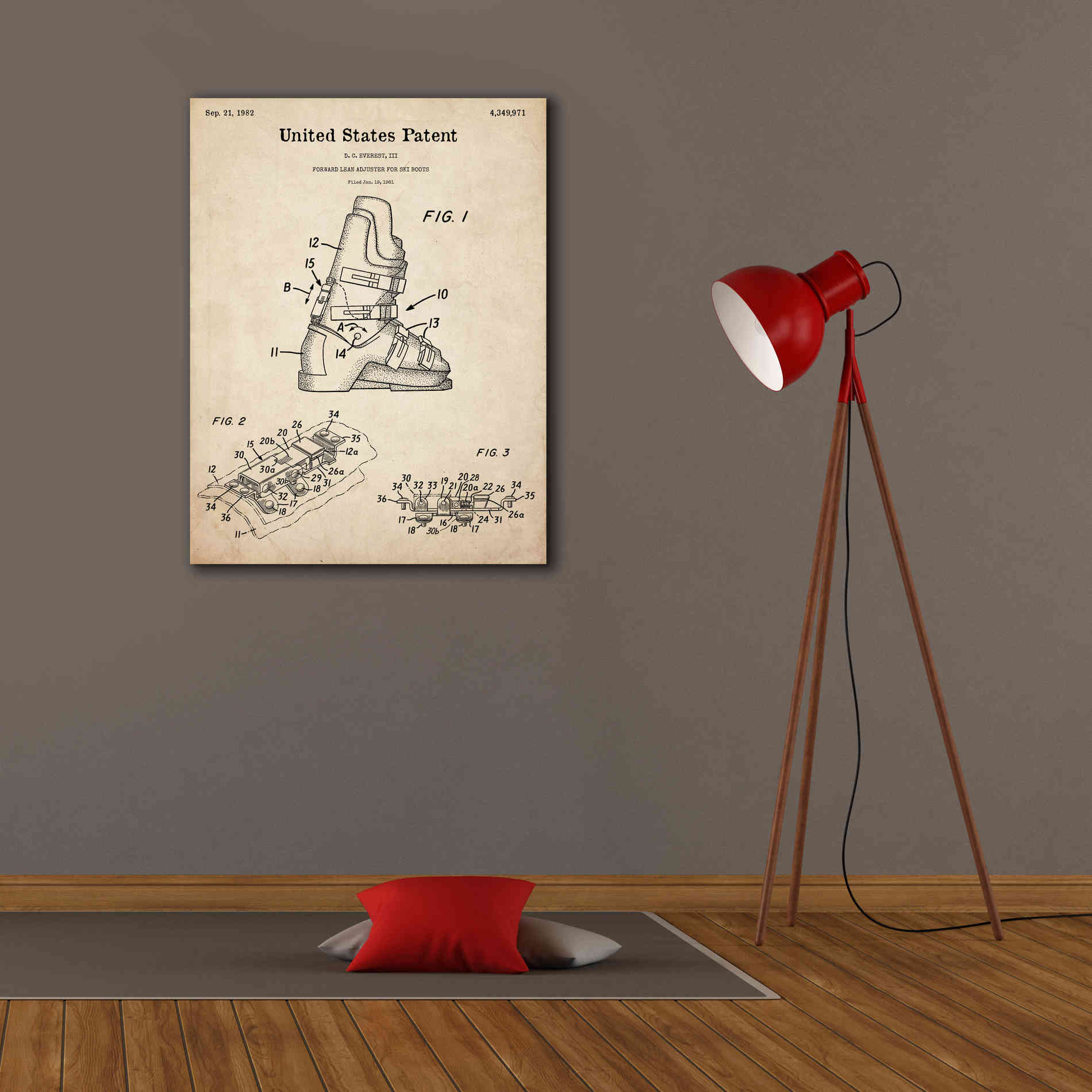 'Ski Boots Blueprint Patent Parchment,' Canvas Wall Art,26 x 34