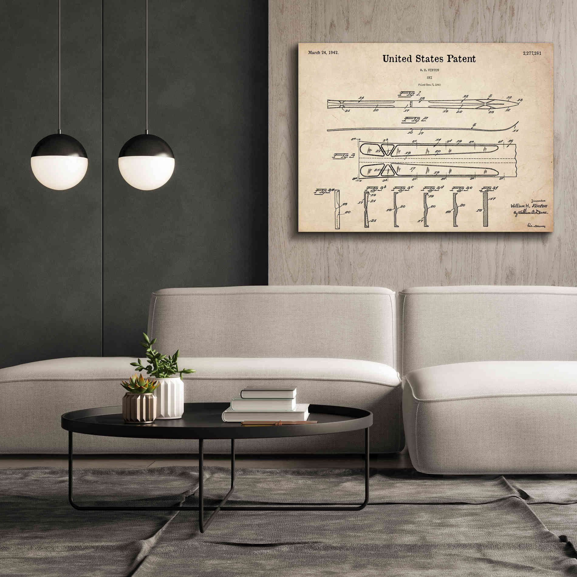 'Ski Blueprint Patent Parchment,' Canvas Wall Art,54 x 40