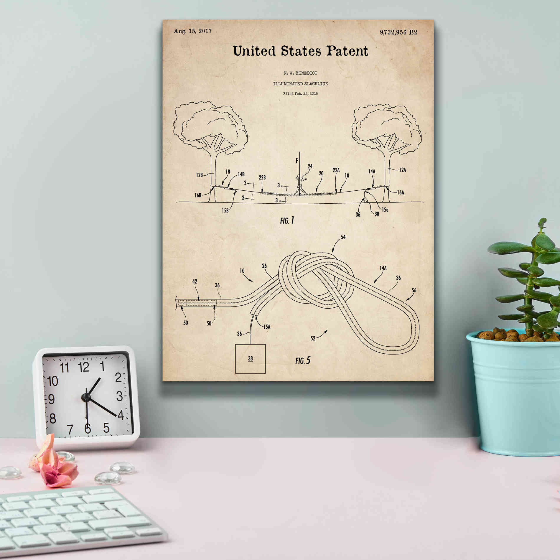 'Slackline Blueprint Patent Parchment,' Canvas Wall Art,12 x 16