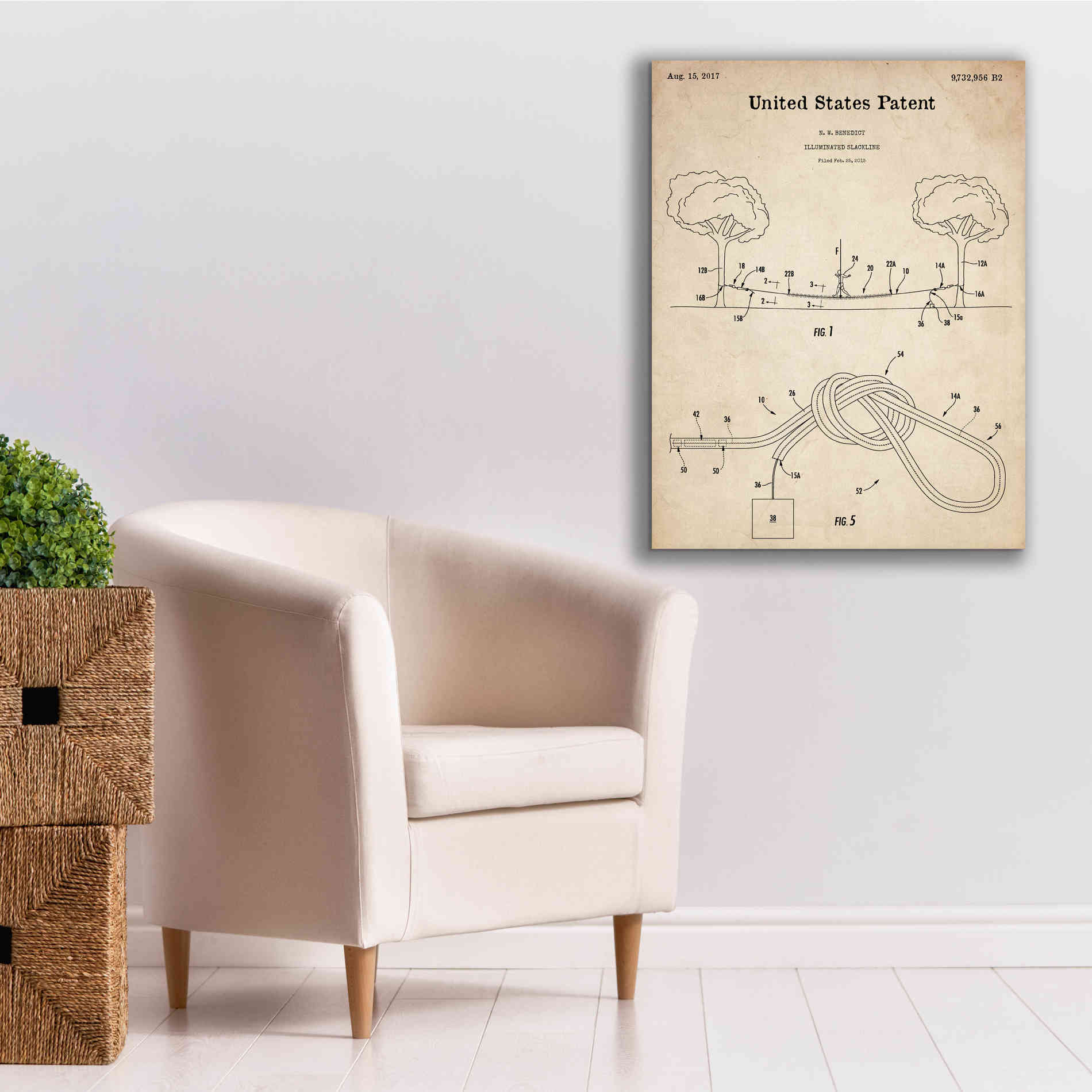 'Slackline Blueprint Patent Parchment,' Canvas Wall Art,26 x 34