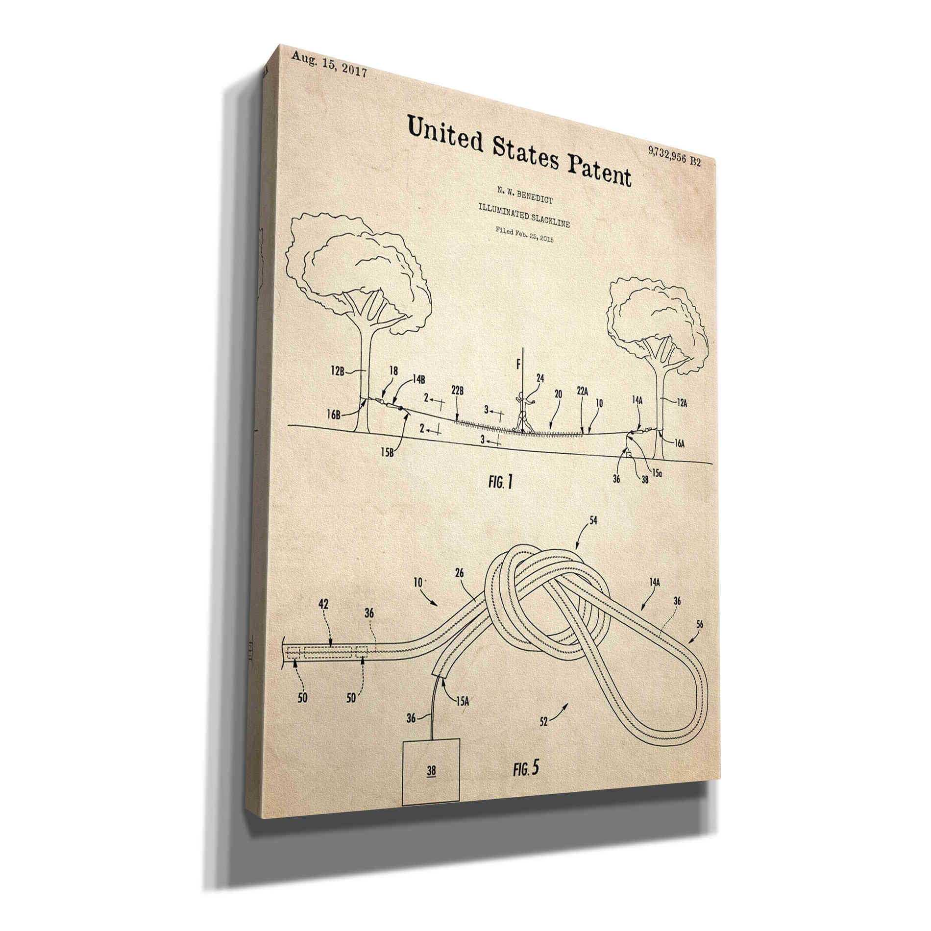 'Slackline Blueprint Patent Parchment,' Canvas Wall Art,12x16x1.1x0,18x26x1.1x0,26x34x1.74x0,40x54x1.74x0