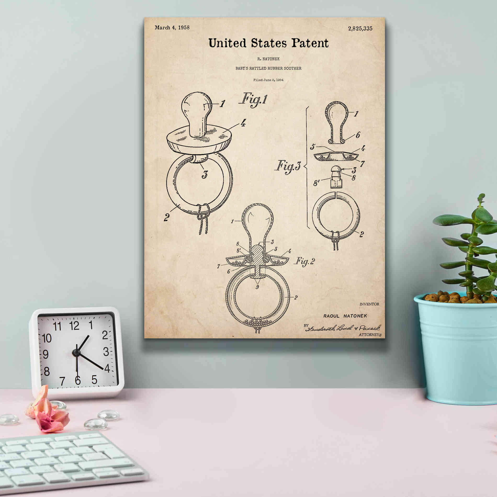 'Baby Pacifier Blueprint Patent Parchment,' Canvas Wall Art,12 x 16