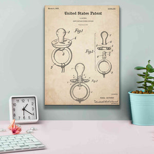 'Baby Pacifier Blueprint Patent Parchment,' Canvas Wall Art,12 x 16