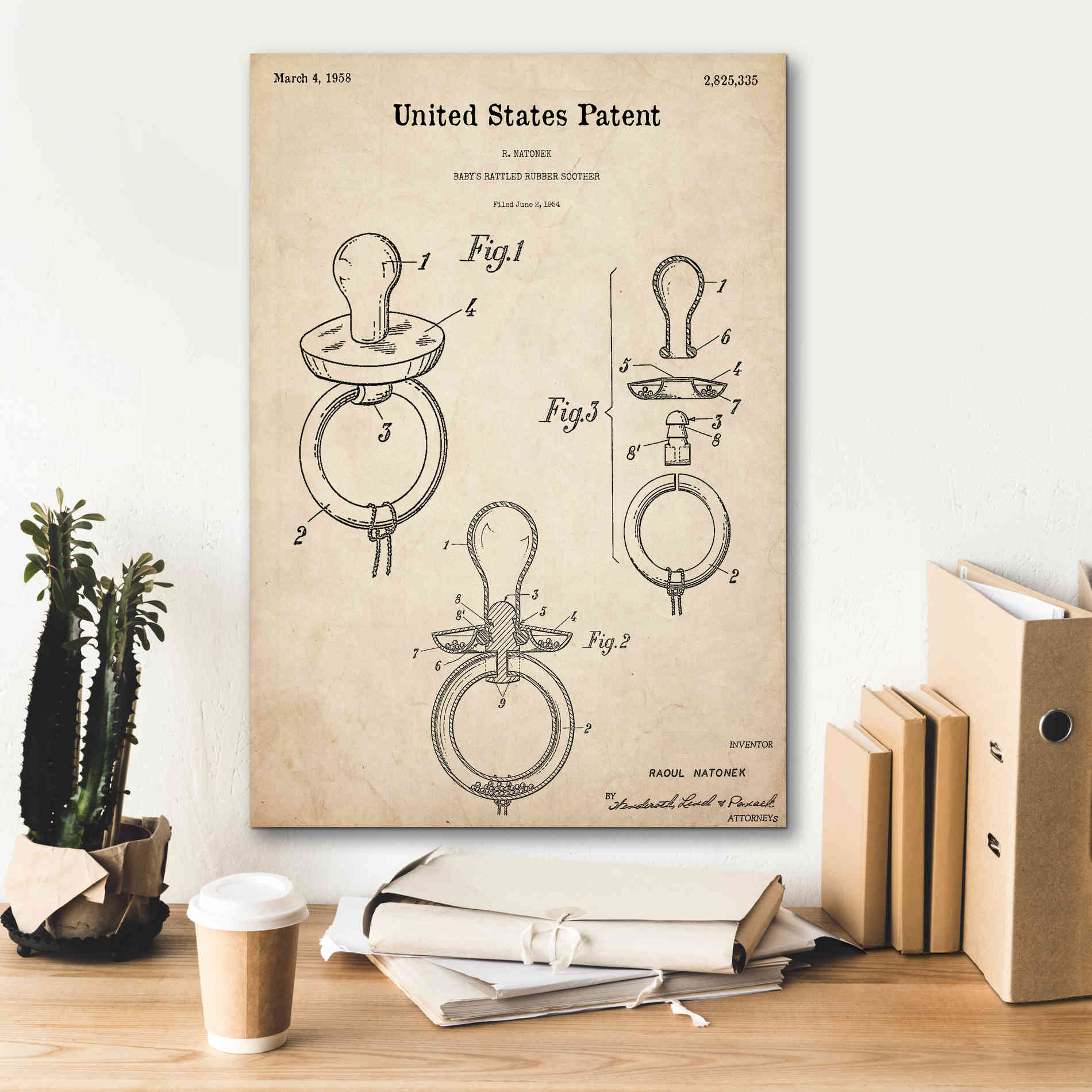 'Baby Pacifier Blueprint Patent Parchment,' Canvas Wall Art,18 x 26