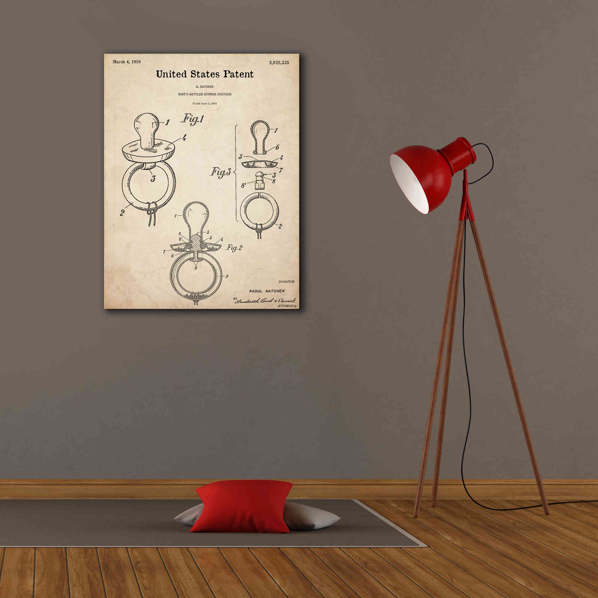 'Baby Pacifier Blueprint Patent Parchment,' Canvas Wall Art,26 x 34