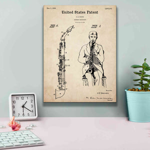 'Soprano Saxophone Blueprint Patent Parchment,' Canvas Wall Art,12 x 16