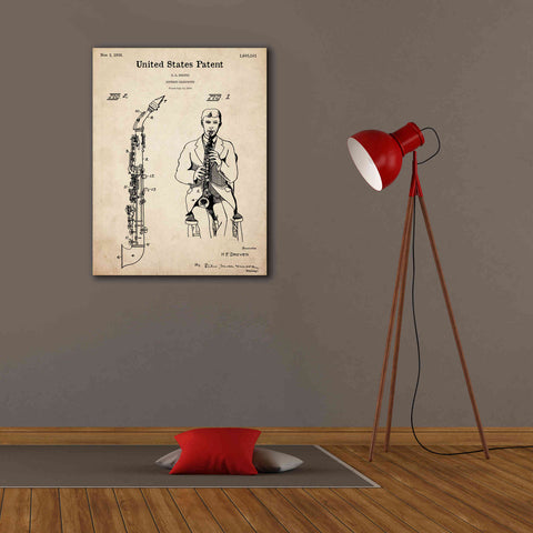 Image of 'Soprano Saxophone Blueprint Patent Parchment,' Canvas Wall Art,26 x 34