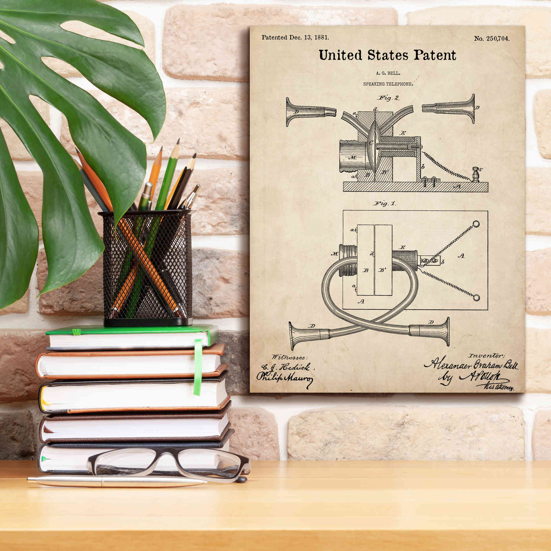 'Speaking Telephone Blueprint Patent Parchment,' Canvas Wall Art,12 x 16