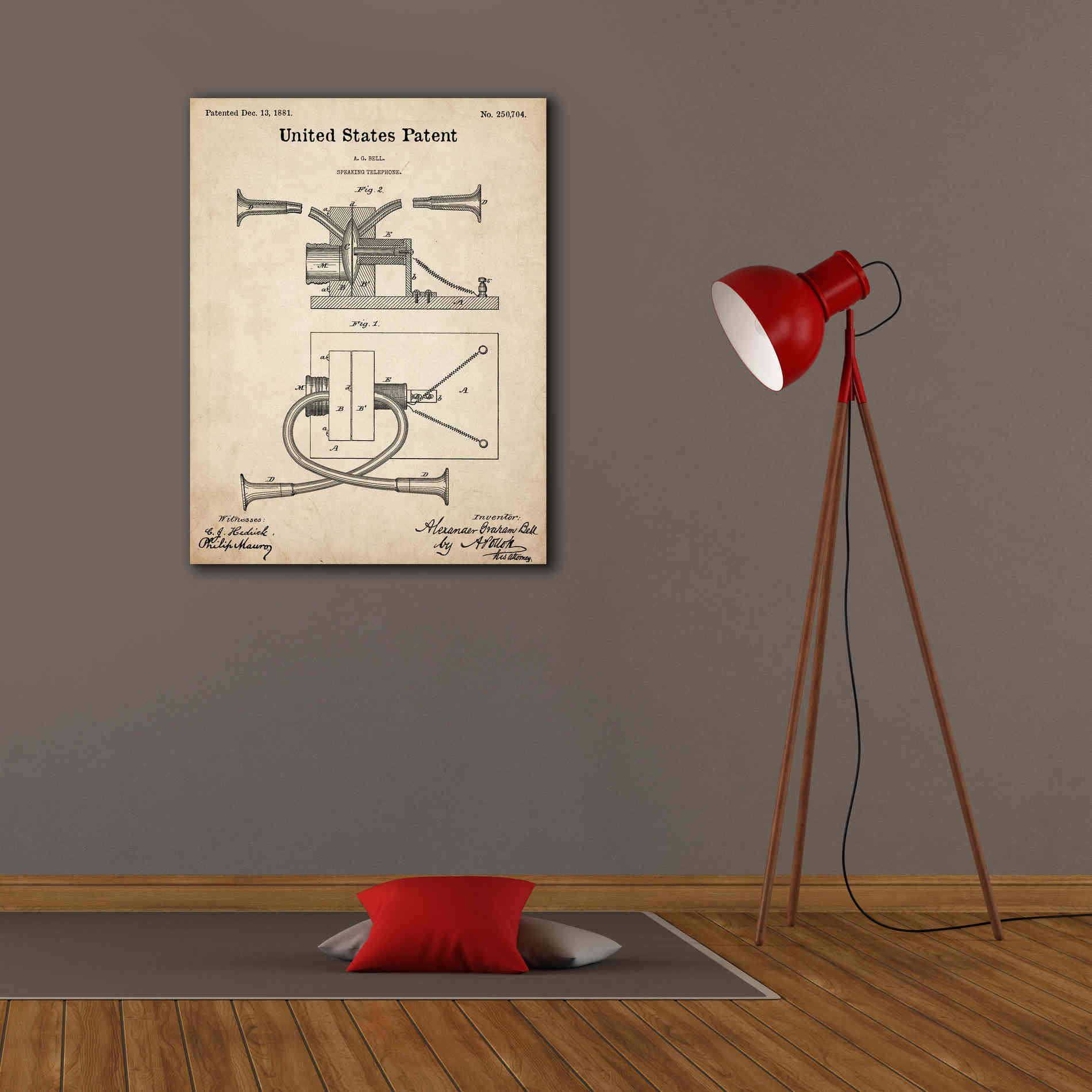 'Speaking Telephone Blueprint Patent Parchment,' Canvas Wall Art,26 x 34