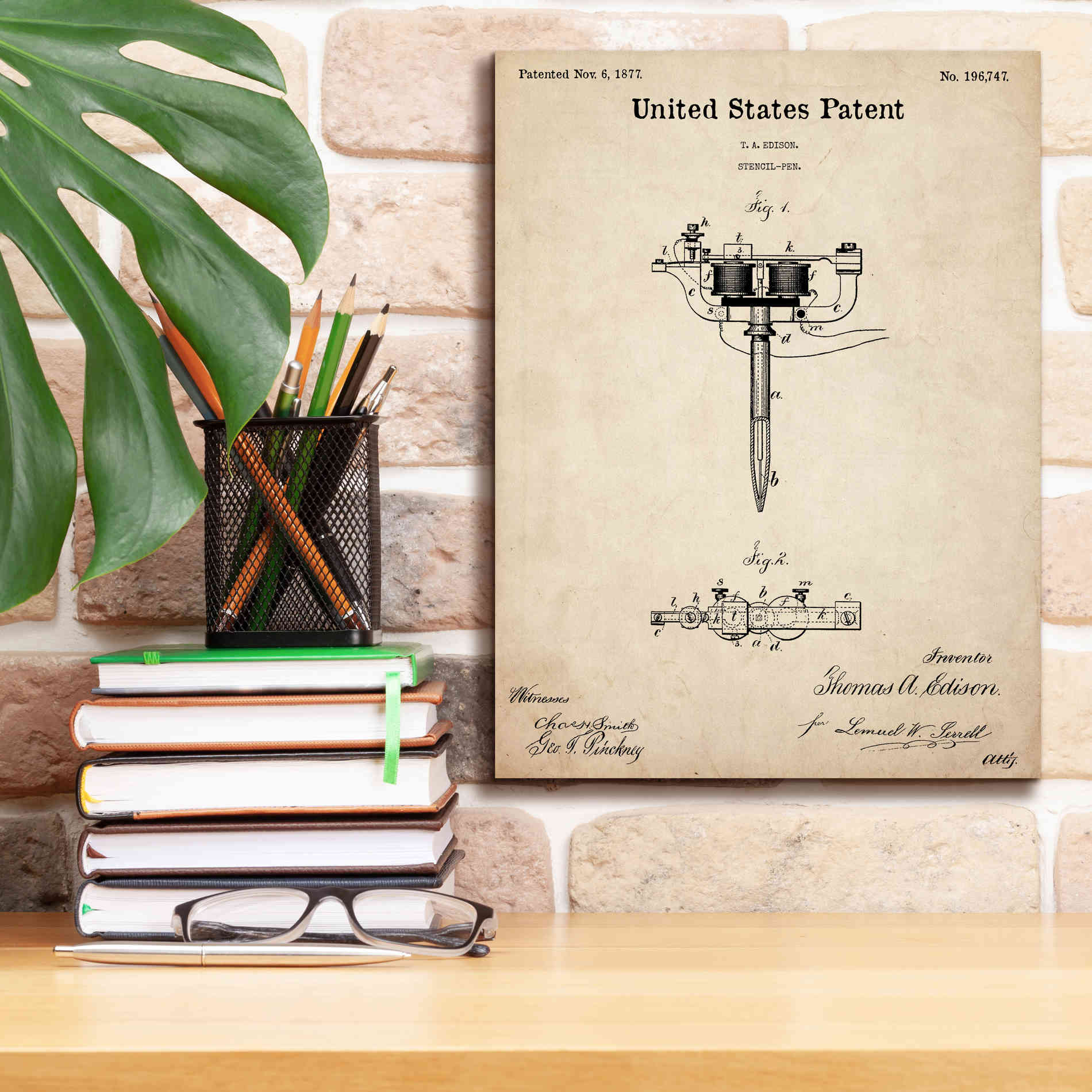 'Tattoo Stencil Pen Blueprint Patent Parchment,' Canvas Wall Art,12 x 16