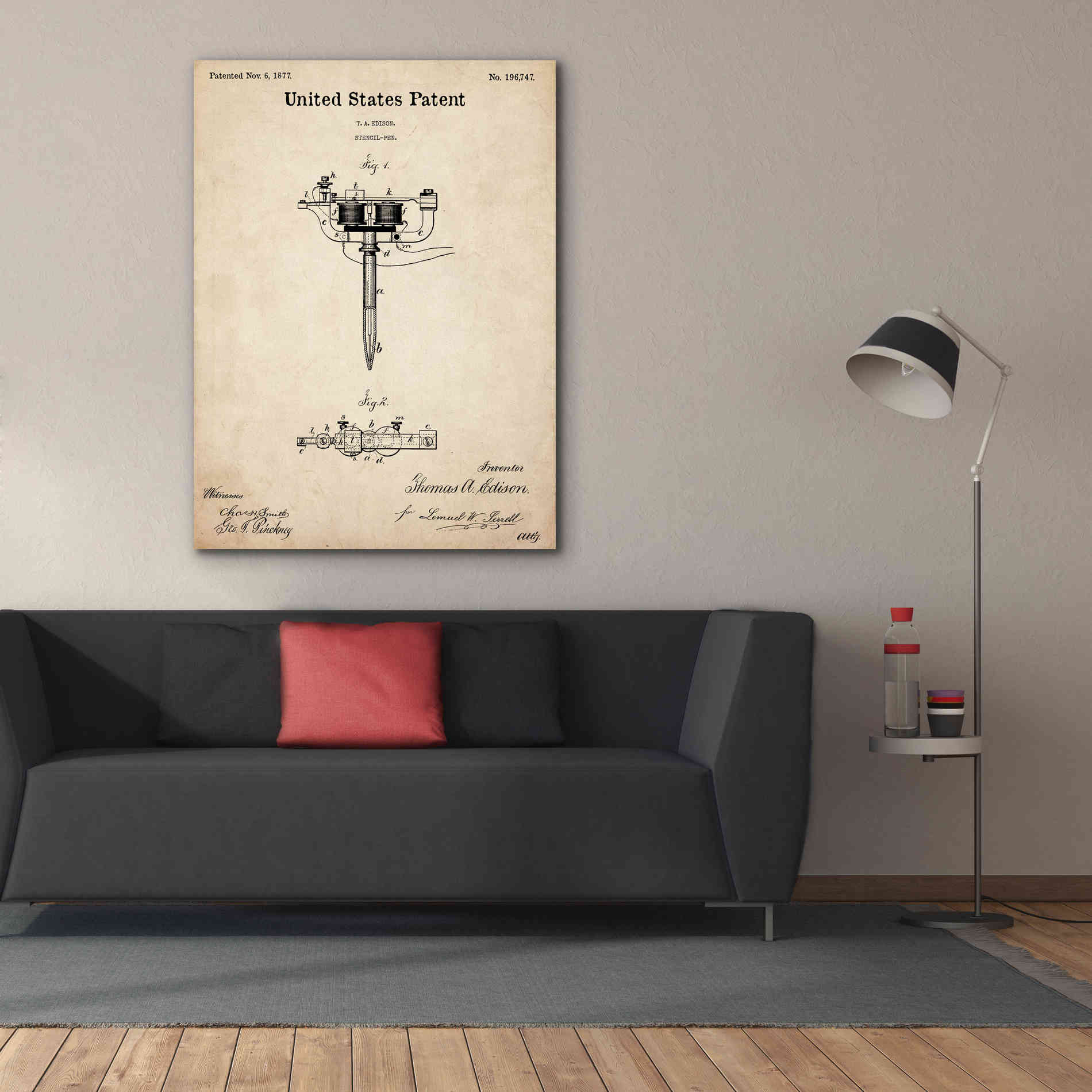 'Tattoo Stencil Pen Blueprint Patent Parchment,' Canvas Wall Art,40 x 54