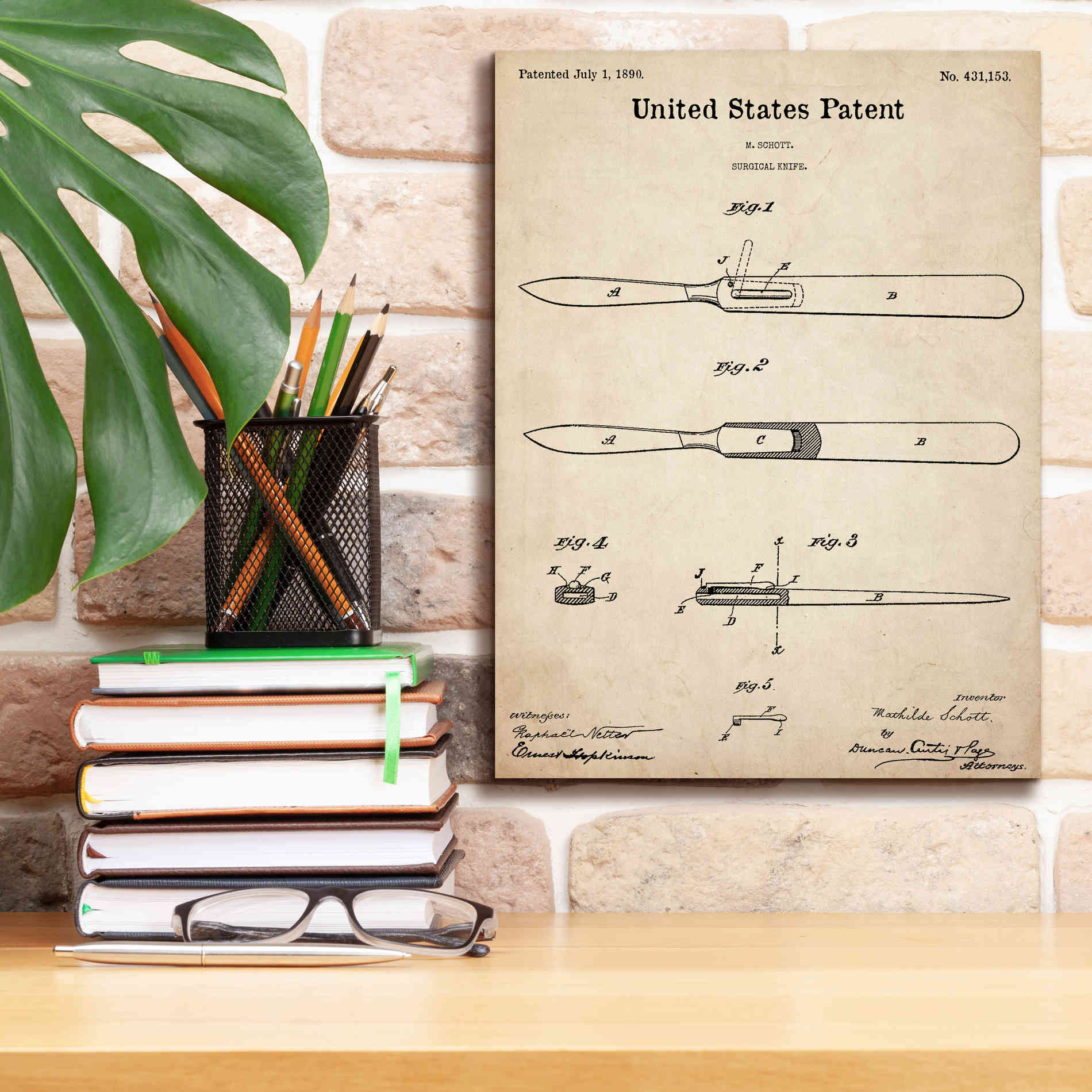 'Surgical Knife Blueprint Patent Parchment,' Canvas Wall Art,12 x 16