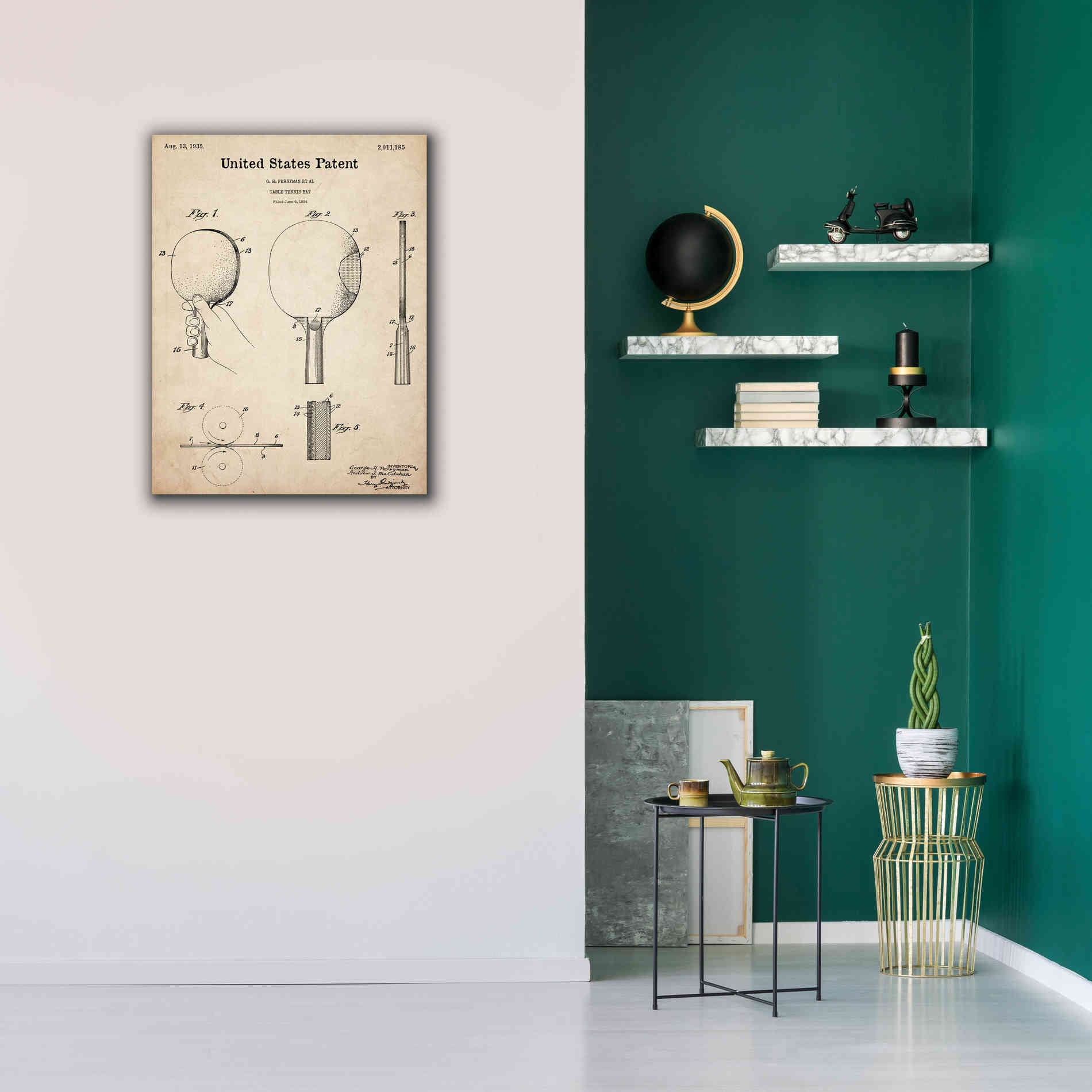 'Table Tennis Paddle  Blueprint Patent Parchment,' Canvas Wall Art,26 x 34