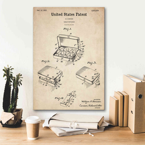 Image of 'Pharmacy Tablet Container Blueprint Patent Parchment,' Canvas Wall Art,18 x 26