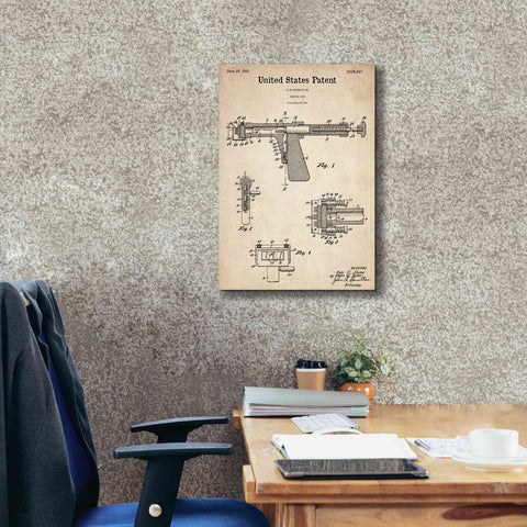 Image of 'Tattoo Gun Blueprint Patent Parchment,' Canvas Wall Art,18 x 26