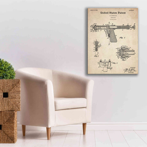 Image of 'Tattoo Gun Blueprint Patent Parchment,' Canvas Wall Art,26 x 34