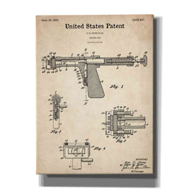 'Tattoo Gun Blueprint Patent Parchment,' Canvas Wall Art,12x16x1.1x0,18x26x1.1x0,26x34x1.74x0,40x54x1.74x0