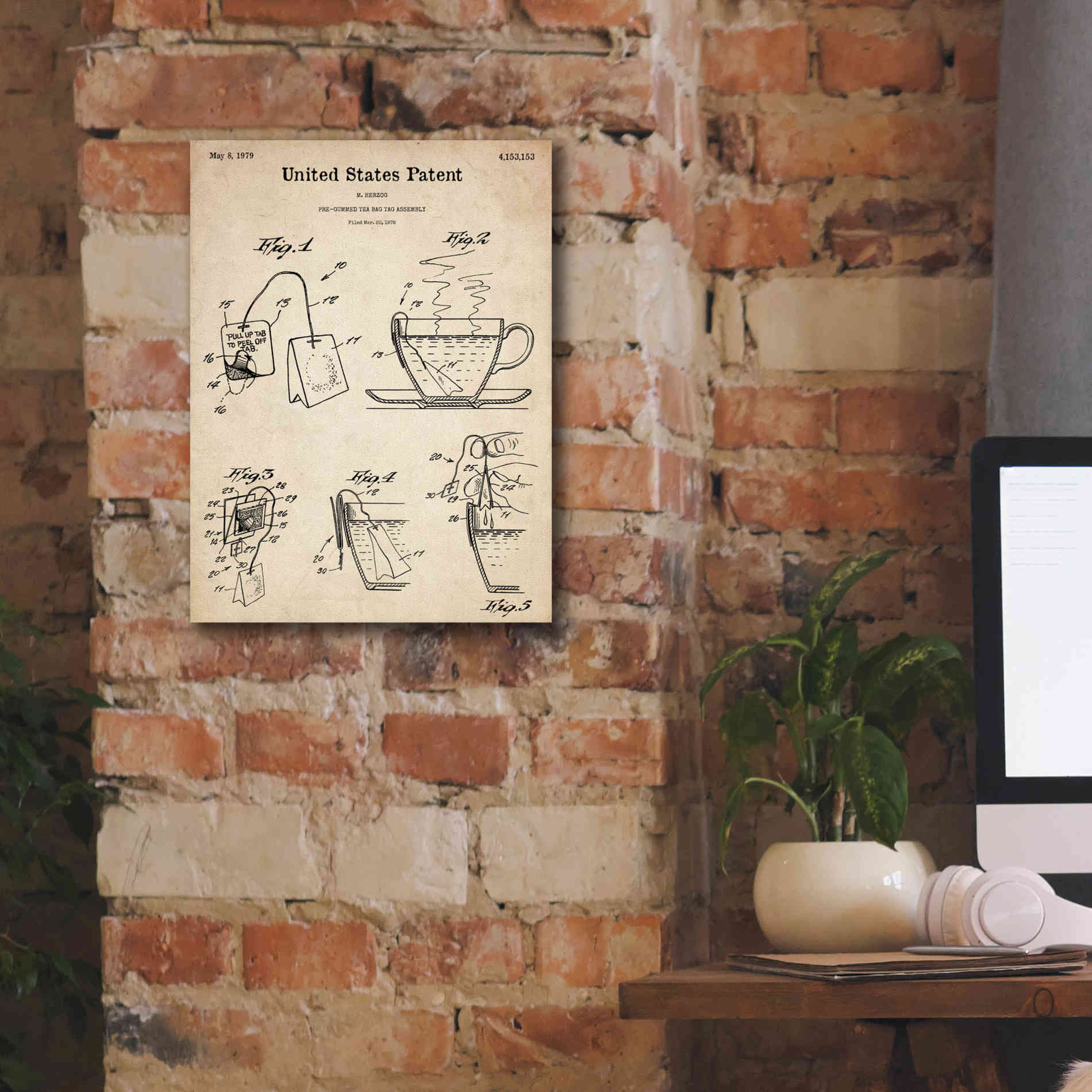'Tea Bag Blueprint Patent Parchment,' Canvas Wall Art,12 x 16