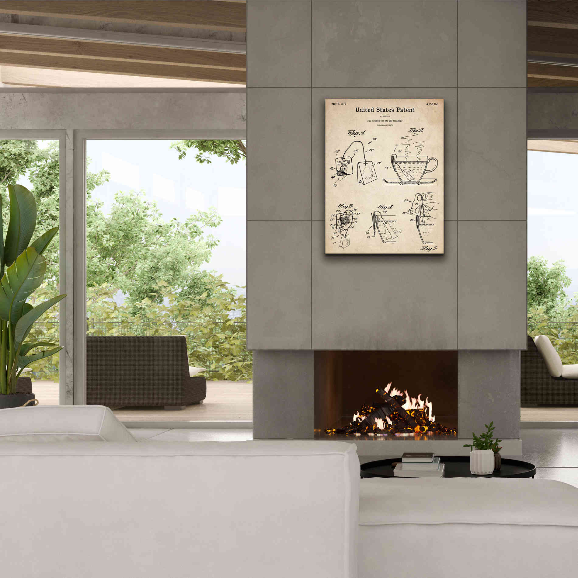 'Tea Bag Blueprint Patent Parchment,' Canvas Wall Art,26 x 34