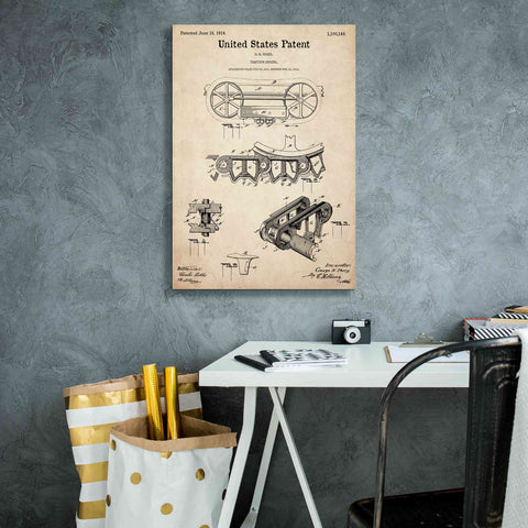 Image of 'Traction Engine Blueprint Patent Parchment,' Canvas Wall Art,18 x 26