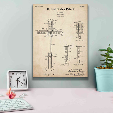 Image of 'Vintage Traffic Signal  Blueprint Patent Parchment,' Canvas Wall Art,12 x 16