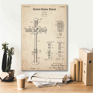 'Vintage Traffic Signal  Blueprint Patent Parchment,' Canvas Wall Art,18 x 26