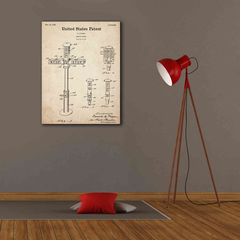 Image of 'Vintage Traffic Signal  Blueprint Patent Parchment,' Canvas Wall Art,26 x 34