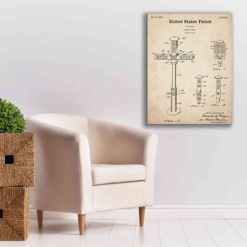 Image of 'Vintage Traffic Signal  Blueprint Patent Parchment,' Canvas Wall Art,26 x 34