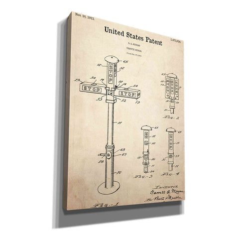 Image of 'Vintage Traffic Signal  Blueprint Patent Parchment,' Canvas Wall Art,12x16x1.1x0,18x26x1.1x0,26x34x1.74x0,40x54x1.74x0