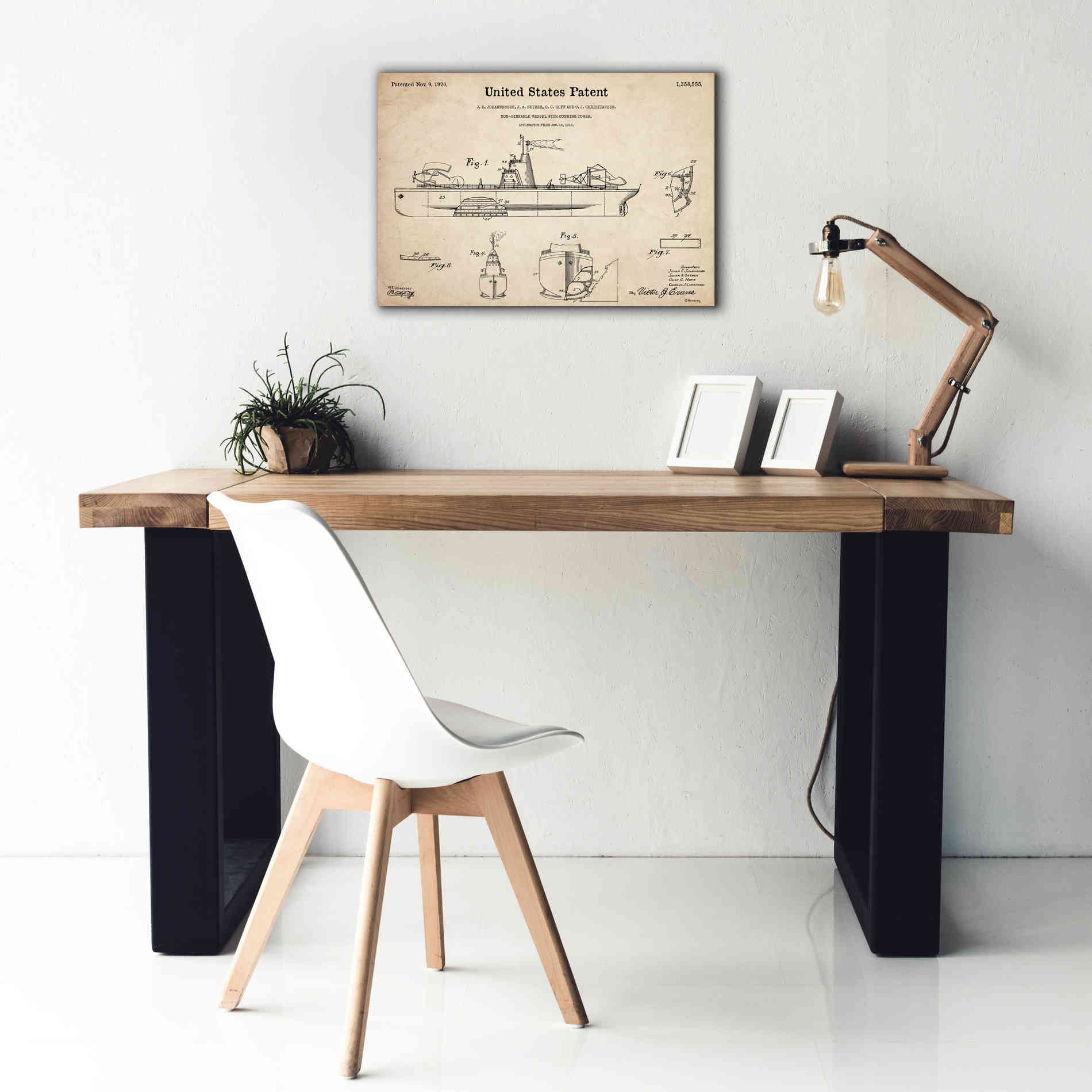 'Non-Sinkable Vessel Blueprint Patent Parchment,' Canvas Wall Art,26 x 18