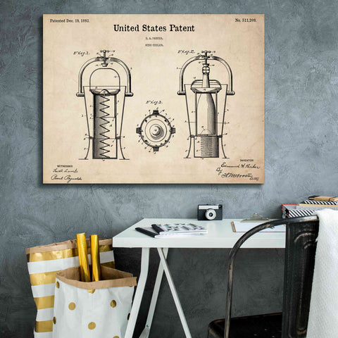 Image of 'Wine Cooler Blueprint Patent Parchment,' Canvas Wall Art,34 x 26