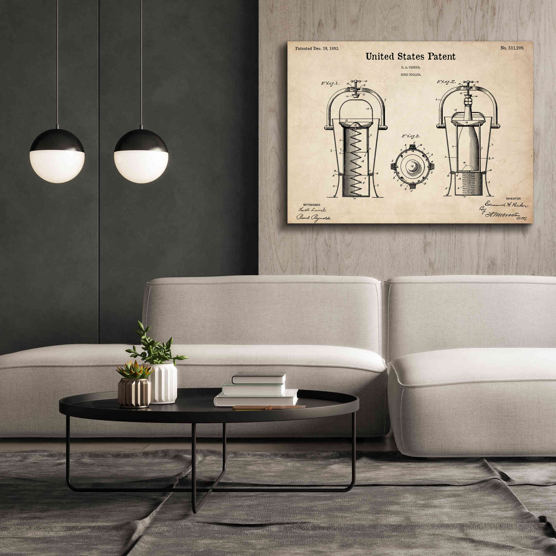 'Wine Cooler Blueprint Patent Parchment,' Canvas Wall Art,54 x 40