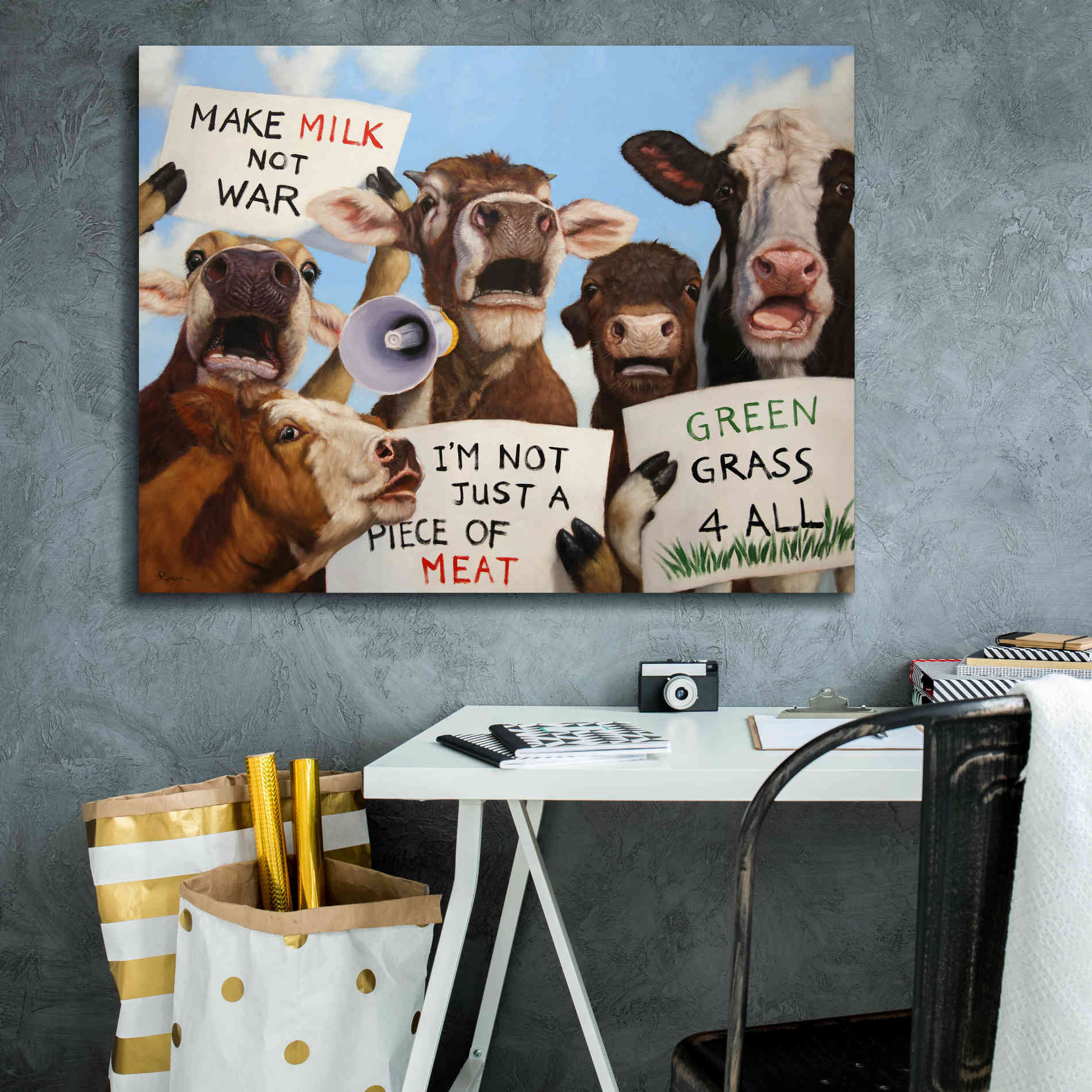 'Political Moooovement' by Lucia Heffernan, Canvas Wall Art,34x26