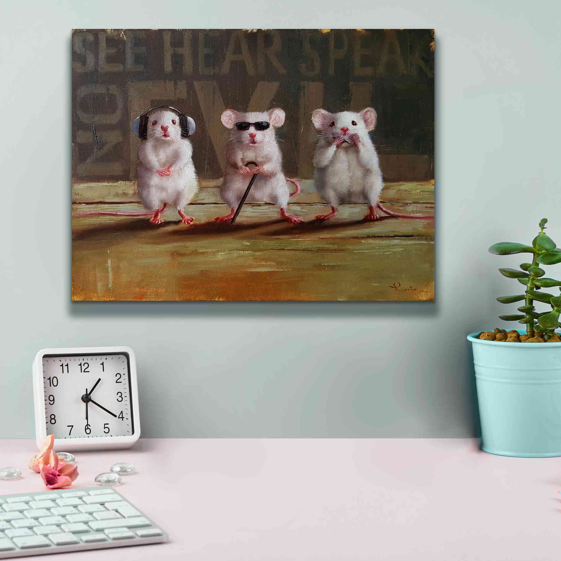 'Three Wise Mice' by Lucia Heffernan, Canvas Wall Art,16x12