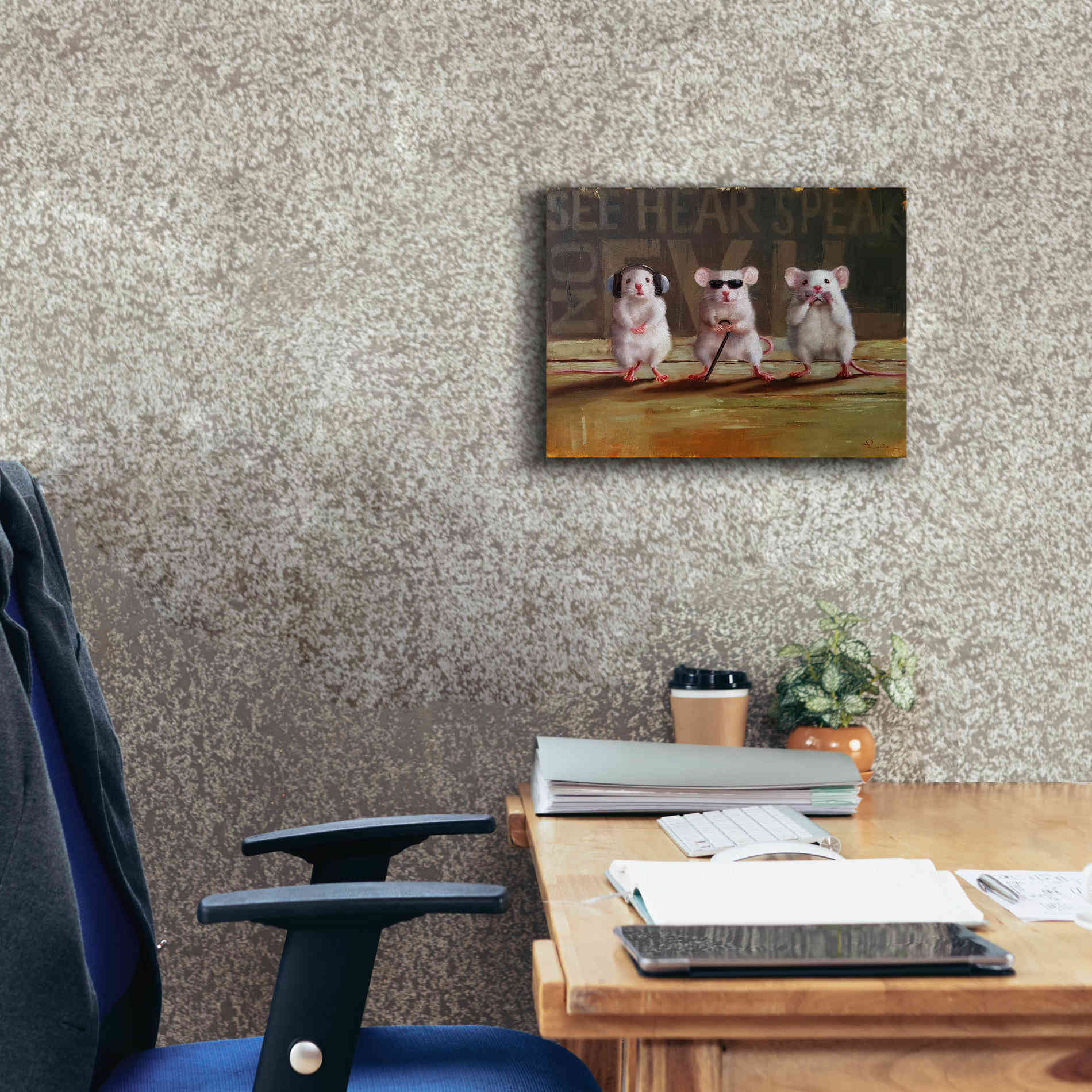 'Three Wise Mice' by Lucia Heffernan, Canvas Wall Art,16x12