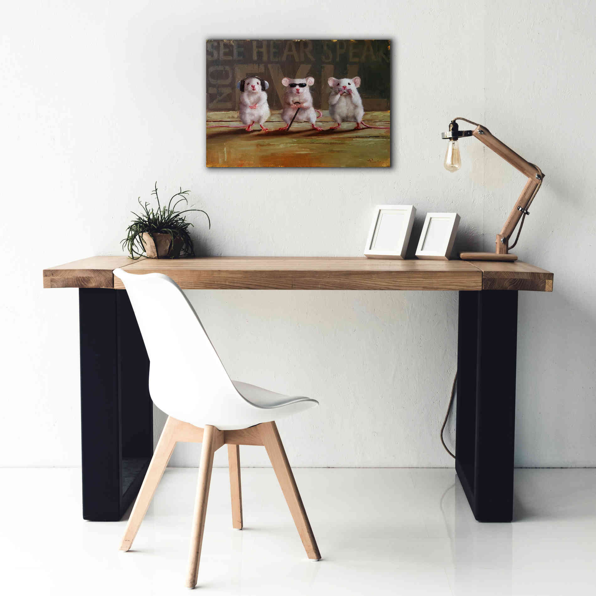 'Three Wise Mice' by Lucia Heffernan, Canvas Wall Art,26x18