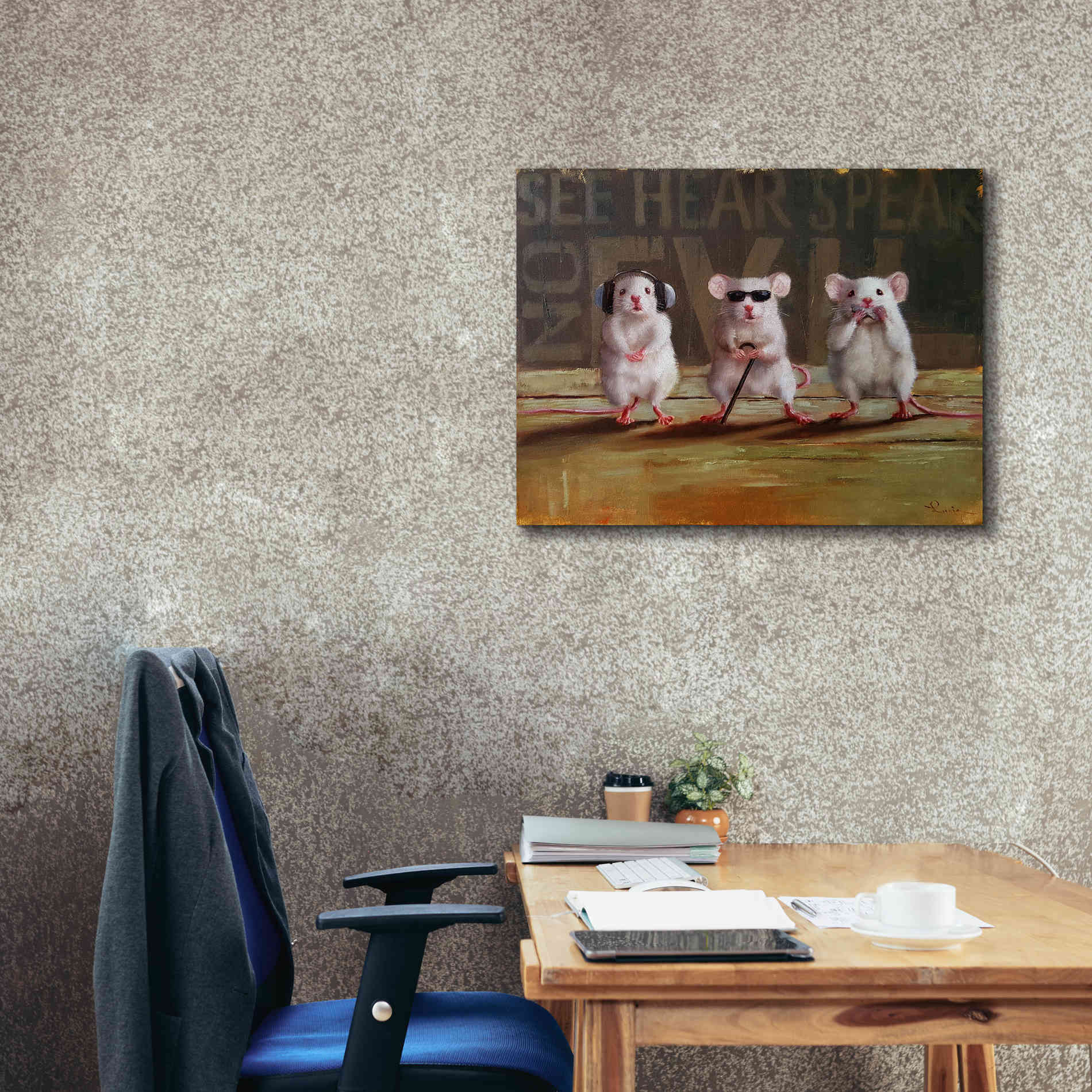 'Three Wise Mice' by Lucia Heffernan, Canvas Wall Art,34x26